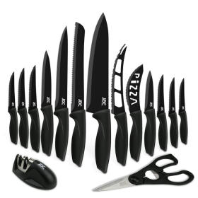 Lux Decor Collection 15-Piece Kitchen Knife Set - High Carbon Stainless Steel, Non-Stick Coating, Rust-Resistant, Ergonomic Handles - Perfect for Cook