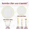 Prestee 600 Piece Gold Dinnerware Party Set (100 Guest), 100 Salad Gold Plates, 100 Gold Plastic Silverware Set, 100 Gold Cups Disposable Party Pack W